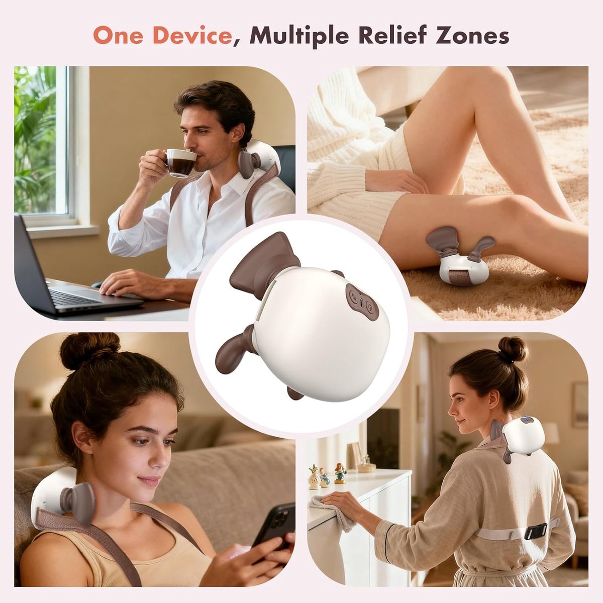 4D neck massager, shoulder massager with heating, a cordless and portable massager that simulates manipulation by a human hand, suitable for relieving neck pain and relaxing muscles, with 3 adjustable levels. (Wit) - Image 6