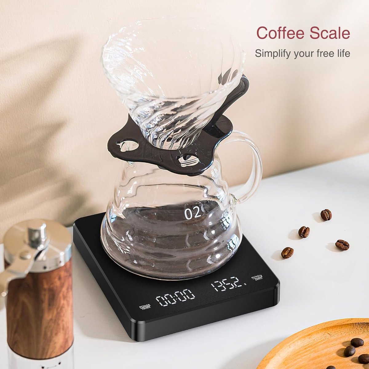 Coffee Scale - Digital Coffee Scale with Timer - Rechargeable for Filter Coffee, 3 kg / 0 g Digital Espresso Scale - with Peeling Function - 3 Units, LED Display - Black - Image 5