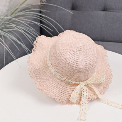 Lace straw hat - trendy hat with scalloped brim and kanten ribbon - sun hat for girls - UV 50+ protection hat - headwear for babies and children - beach hat - Image 3