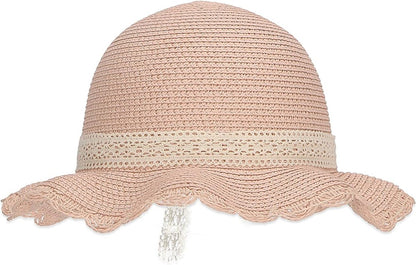 Lace straw hat - trendy hat with scalloped brim and kanten ribbon - sun hat for girls - UV 50+ protection hat - headwear for babies and children - beach hat - Image 5