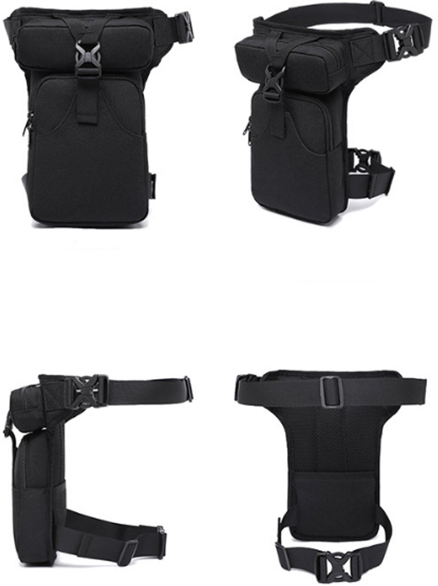 Fanny pack - Leg bag - Motorcycle fanny pack - Motorcycle bag - Tactical leg bag - Tool bag - Unisex - Black - Large capacity - 16 x 5 x 29 cm - 4 compartments - Polyester - Image 2