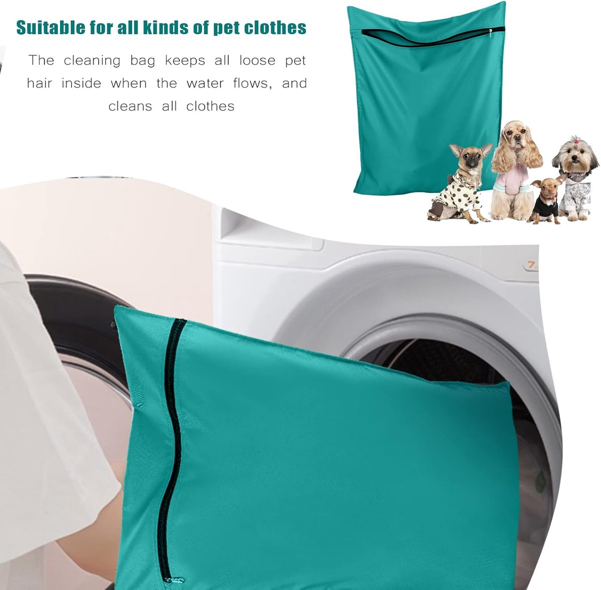 Pet Laundry Bags - Polyester Twill Laundry Bags - Large Zippered Laundry Bags - Prevents Pet Hair from Clogging Laundry Bags - Washing Machine Safe, 70 x 80 cm, Laundry Bag for Dogs, Cats, and Rabbits (Lake Blue) - L - Image 3