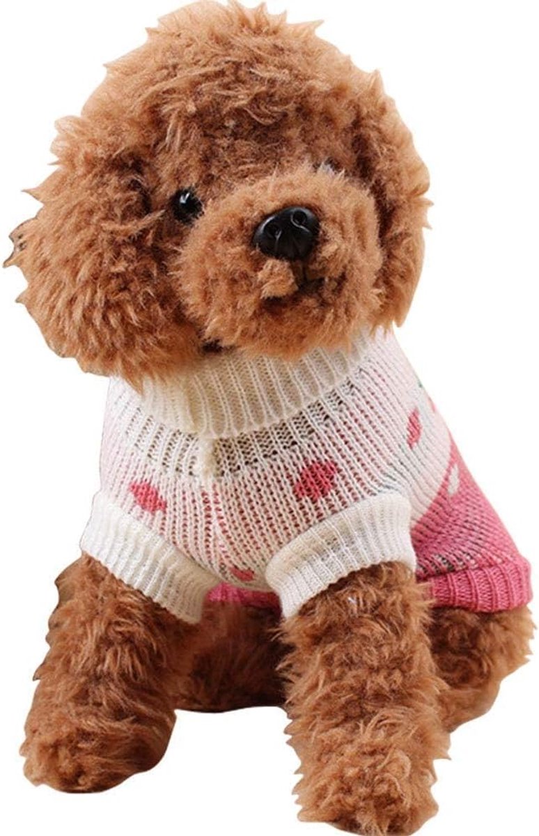 Dog Coat - Dog Sweater - Classic Knit Turtleneck Sweater - Warm Winter Dog Clothes - Adorable Strawberry Heart Pattern - Perfect for Small and Medium Dogs - Pink - Size L - Image 2