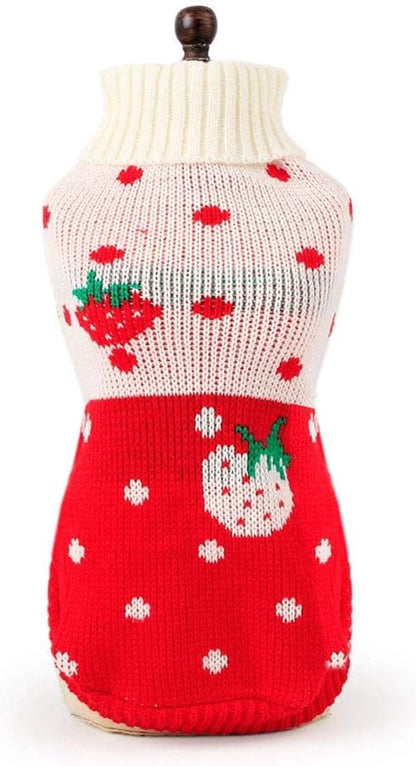 Dog Coat - Dog Sweater - Classic Turtleneck Knit Dog Sweater - Warm Winter Dog Clothes - Cute Strawberry Heart Pattern - Perfect for Small and Medium Dogs - Red - Size S - Image 6