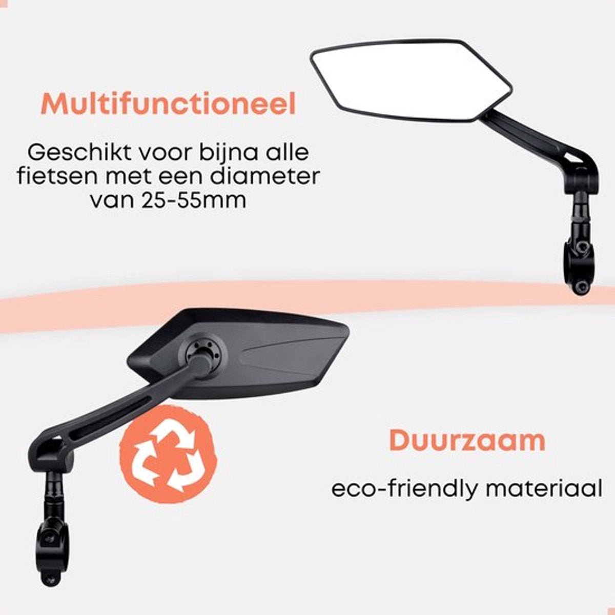 2-Piece Bicycle Rearview Mirror, Large Folding Mirror for 20-24mm Handlebars, 360° Adjustable HD Bicycle Mirror, Bike Mirror for Bicycles and Mountain Bikes - Image 6