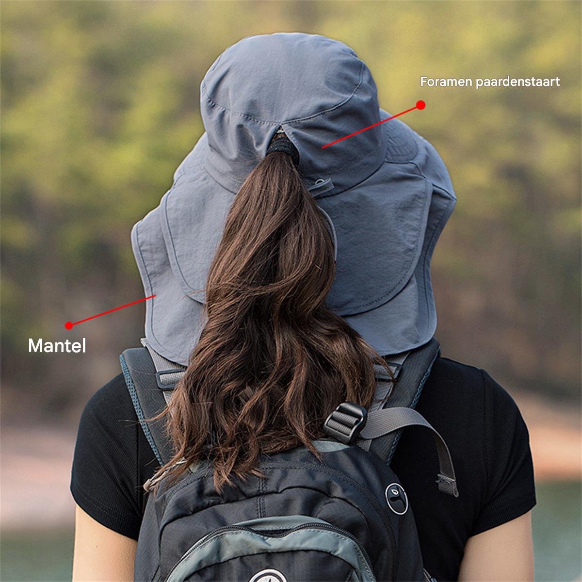 Women's and Men's Sun Hat - Foldable Garden Hat - Wide Brim with Neck Flap - With Chin Strap - For Outdoor Activities and Gardening - Dark Grey - 1 Piece - Image 2