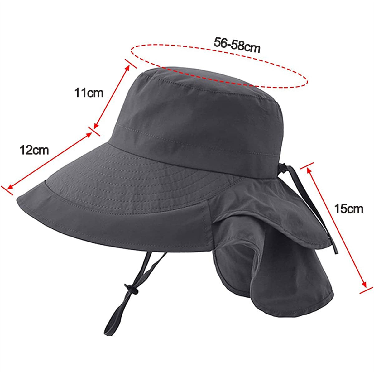 Women's and Men's Sun Hat - Foldable Garden Hat - Wide Brim with Neck Flap - With Chin Strap - For Outdoor Activities and Gardening - Dark Grey - 1 Piece - Image 5