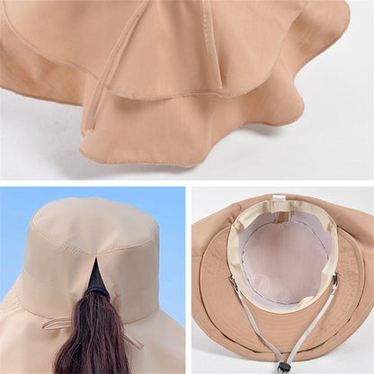 Women's and Men's Sun Hat - Foldable Garden Hat - Wide Brim with Neck Flap - With Chin Strap - For Outdoor Activities and Gardening - Cream Color - 1 Piece - Image 2