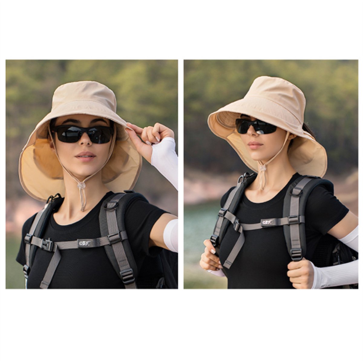 Women's and Men's Sun Hat - Foldable Garden Hat - Wide Brim with Neck Flap - With Chin Strap - For Outdoor Activities and Gardening - Cream Color - 1 Piece - Image 3