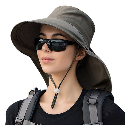 Women's and Men's Sun Hat - Foldable Garden Hat - Wide Brim with Neck Flap - With Chin Strap - For Outdoor Activities and Gardening - Army Green - 1 Piece