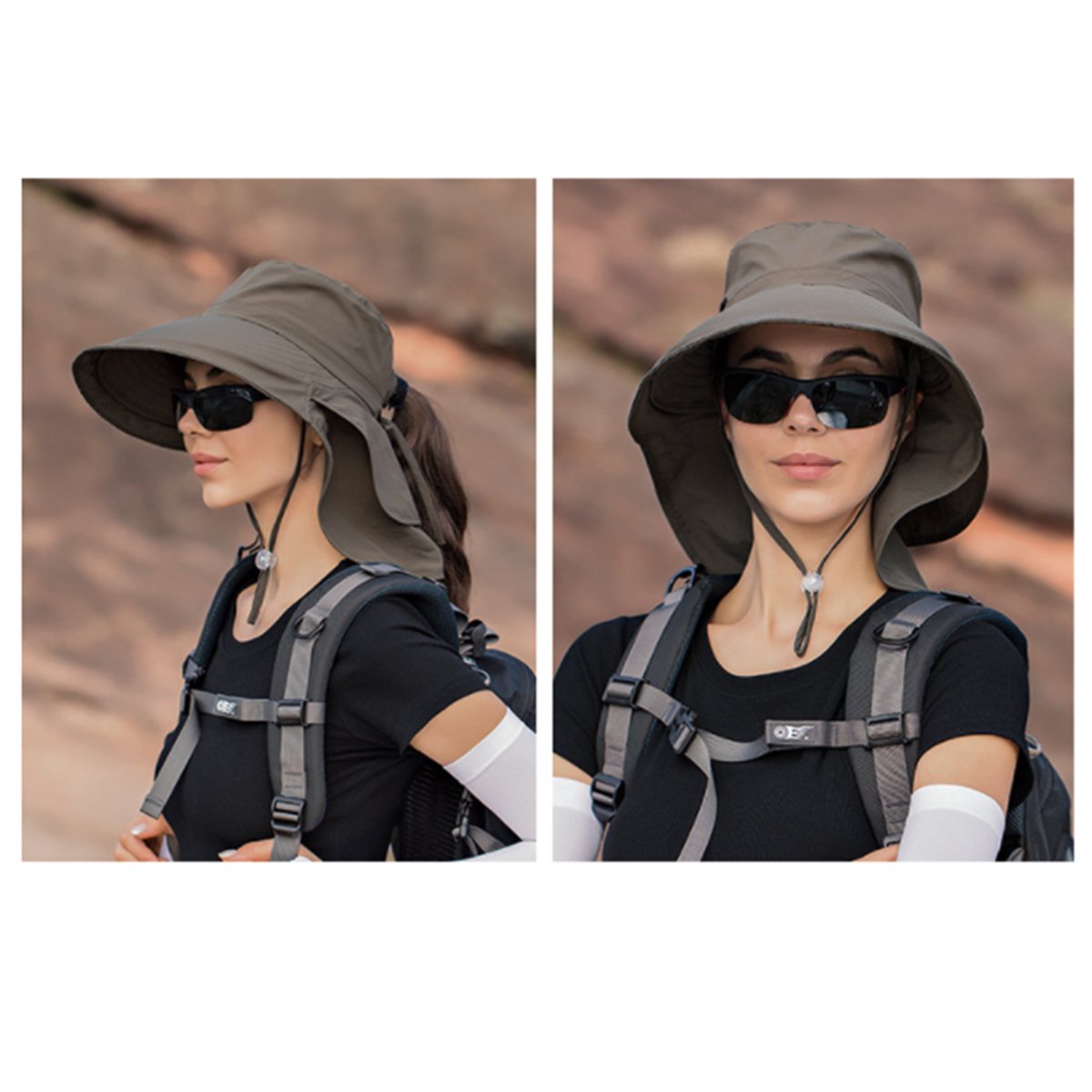 Women's and Men's Sun Hat - Foldable Garden Hat - Wide Brim with Neck Flap - With Chin Strap - For Outdoor Activities and Gardening - Army Green - 1 Piece - Image 4