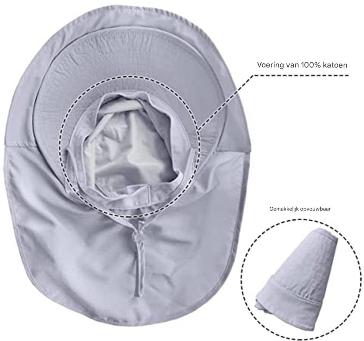 Women's and Men's Sun Hat - Foldable Garden Hat - Wide Brim with Neck Flap - With Chin Strap - For Outdoor Activities and Gardening - Light Grey - 1 Piece - Image 2
