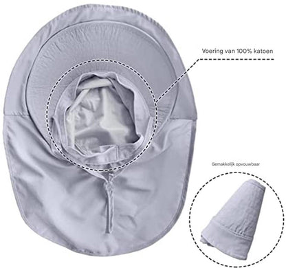 Women's and Men's Sun Hat - Foldable Garden Hat - Wide Brim with Neck Flap - With Chin Strap - For Outdoor Activities and Gardening - Light Grey - 1 Piece - Image 2
