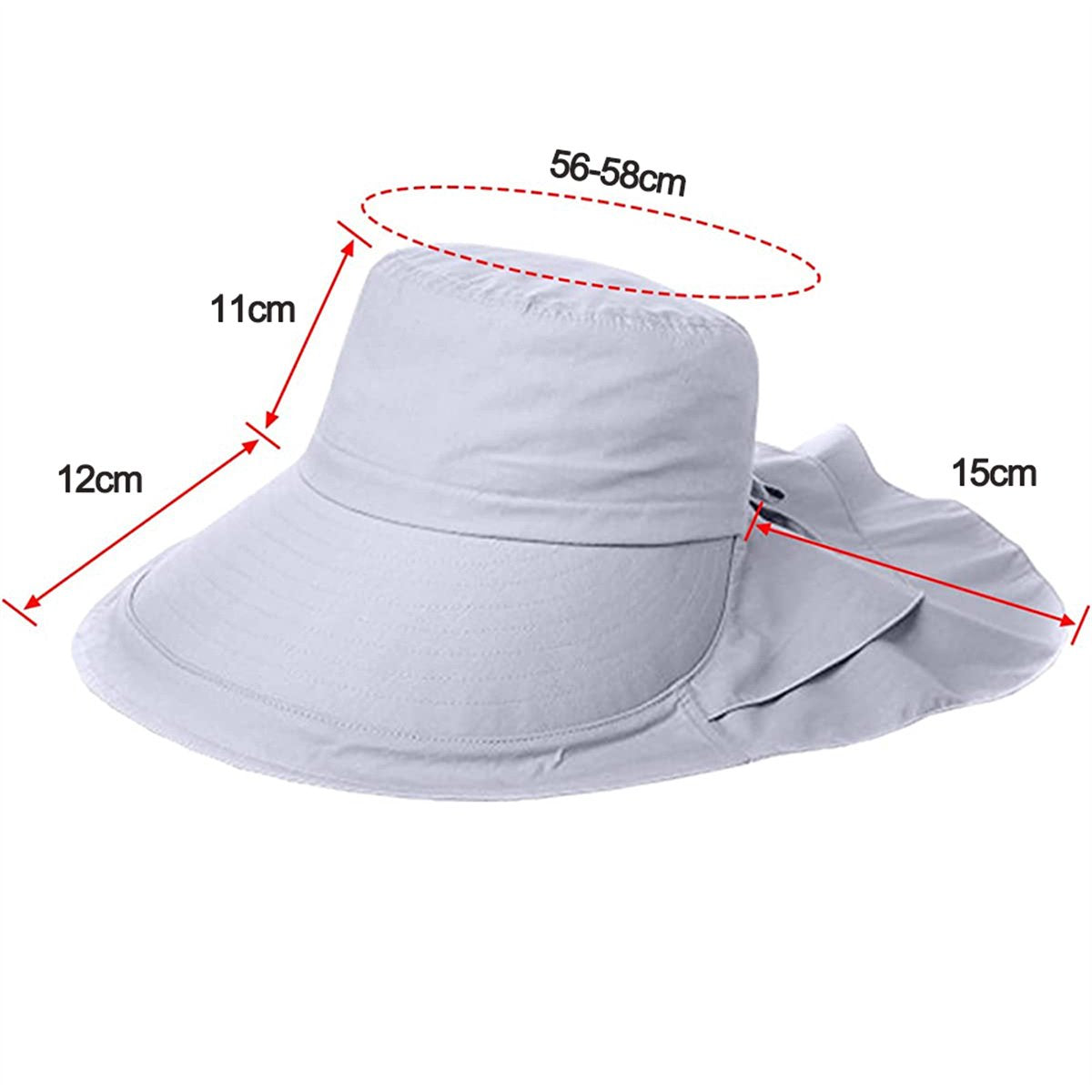 Women's and Men's Sun Hat - Foldable Garden Hat - Wide Brim with Neck Flap - With Chin Strap - For Outdoor Activities and Gardening - Light Grey - 1 Piece - Image 3