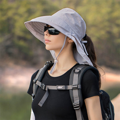 Women's and Men's Sun Hat - Foldable Garden Hat - Wide Brim with Neck Flap - With Chin Strap - For Outdoor Activities and Gardening - Light Grey - 1 Piece - Image 5