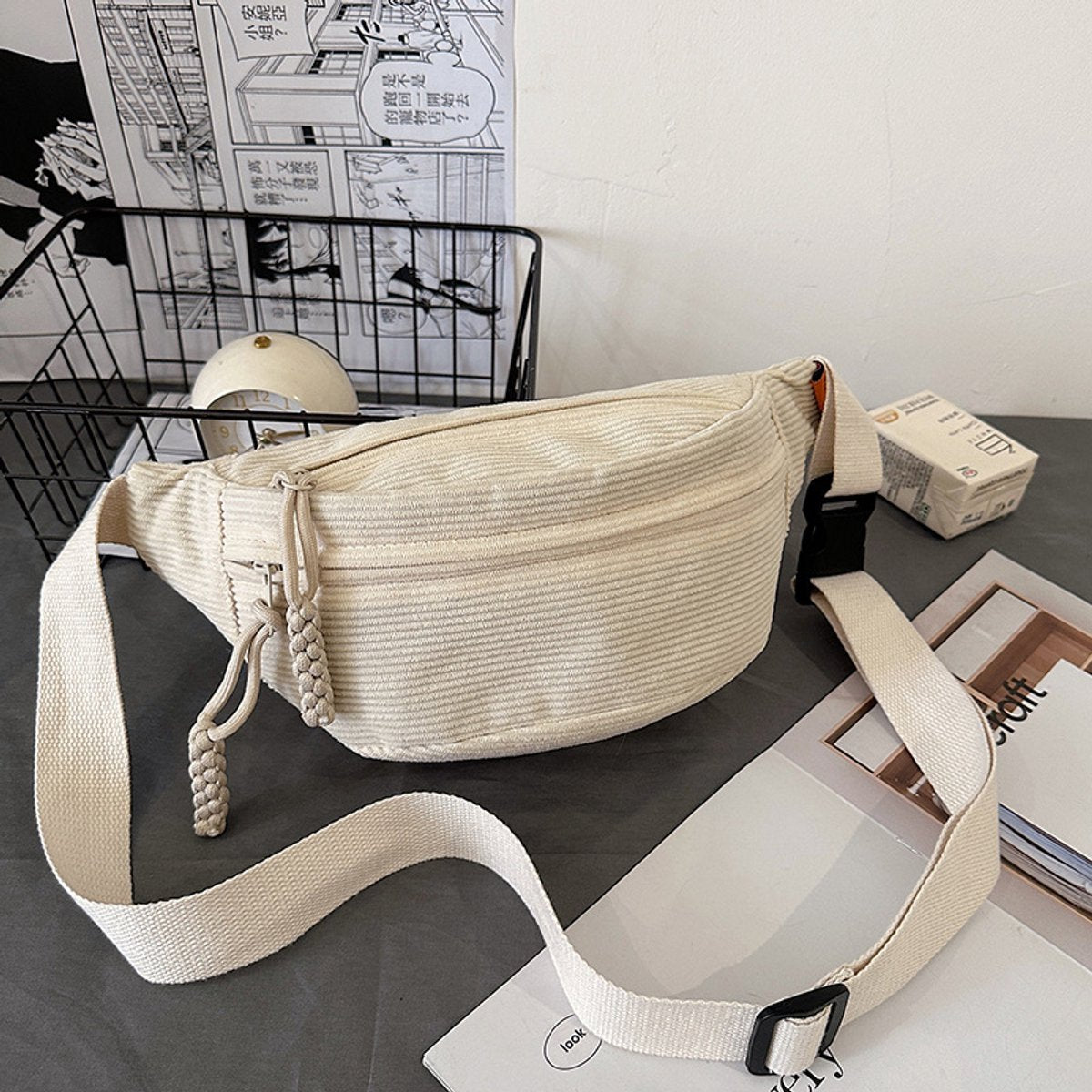 Fanny pack - Women's fanny pack - Men's fanny packs - Corduroy fanny pack - Women's corduroy fanny pack - Adjustable shoulder bag - Unisex - Perfect for shopping, travel and work (white) - Image 2