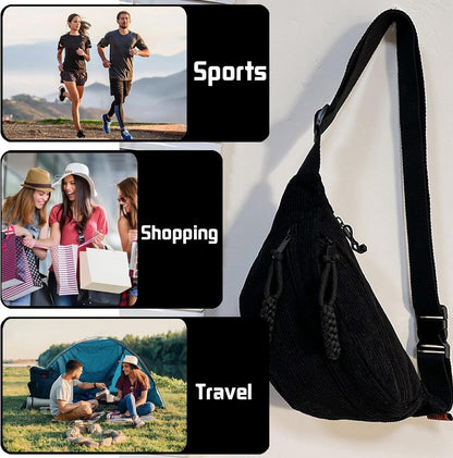 Fanny pack - Women's fanny pack - Men's fanny packs - Corduroy fanny pack - Women's corduroy fanny pack - Adjustable shoulder bag - Unisex - Perfect for shopping, travel and work (black) - Image 3