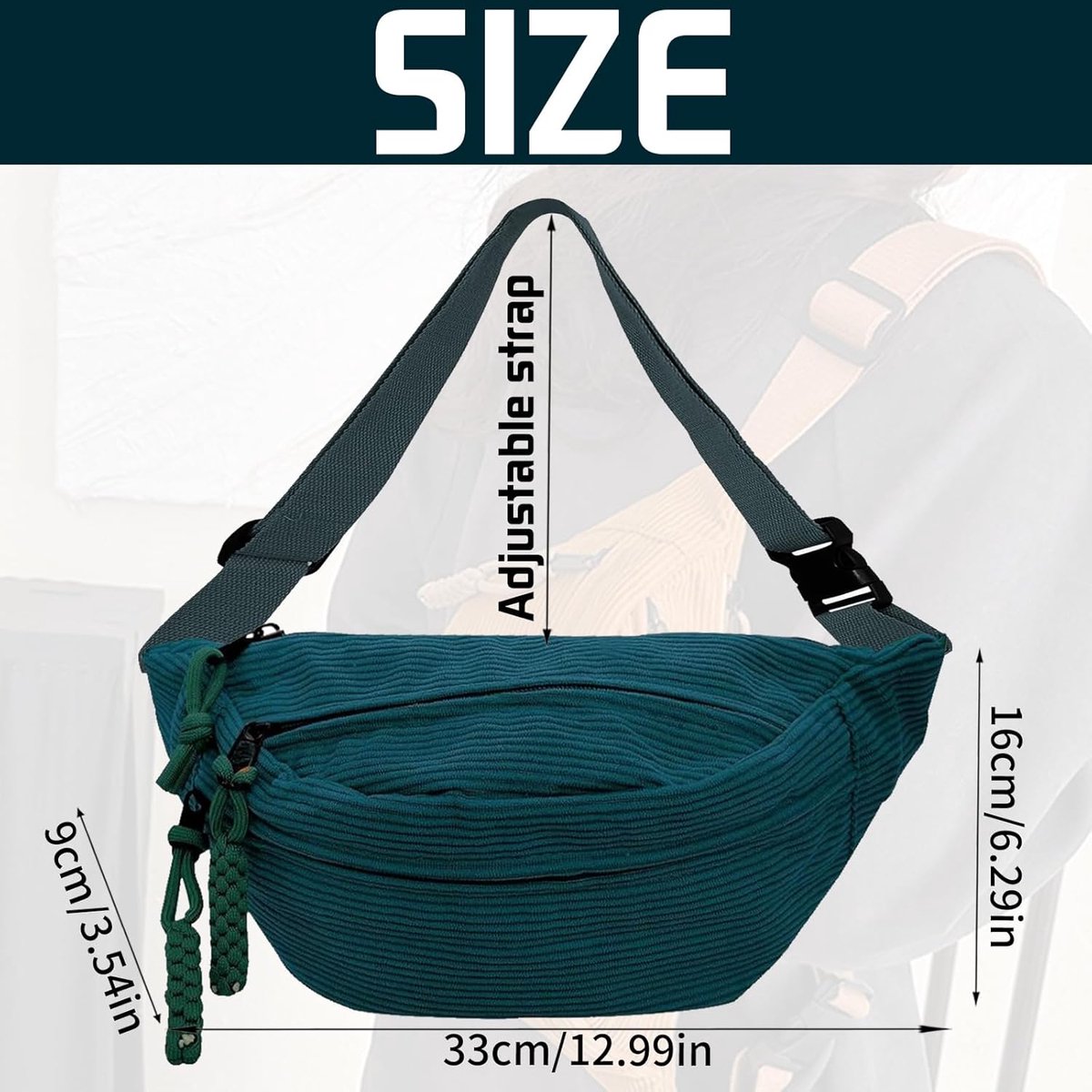Belt bag - Women's belt bag - Men's belt bags - Corduroy belt bag - Women's corduroy belt bag - Adjustable shoulder bag - Unisex - Perfect for shopping, travel and work (vegetables) - Image 2