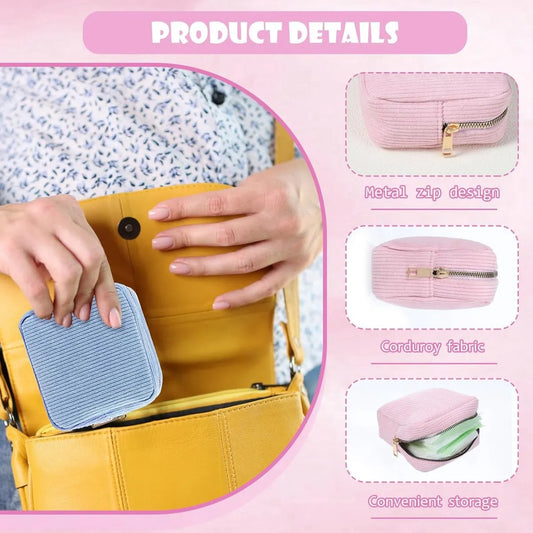 Toiletry bag - Women's toiletry bag - Toiletry bag - Tampon storage bag - Corduroy - Small makeup bag - Mini toiletry bag - Soft storage bag - Portable makeup bag (Pink) - Image 2