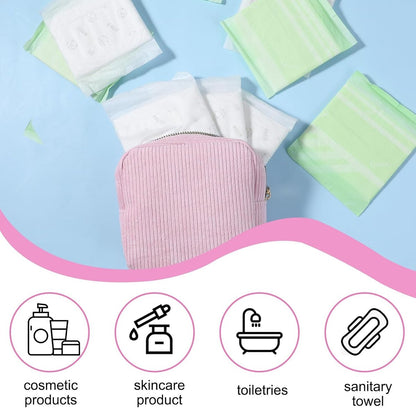 Toiletry bag - Women's toiletry bag - Toiletry bag - Tampon storage bag - Corduroy - Small makeup bag - Mini toiletry bag - Soft storage bag - Portable makeup bag (Pink) - Image 4