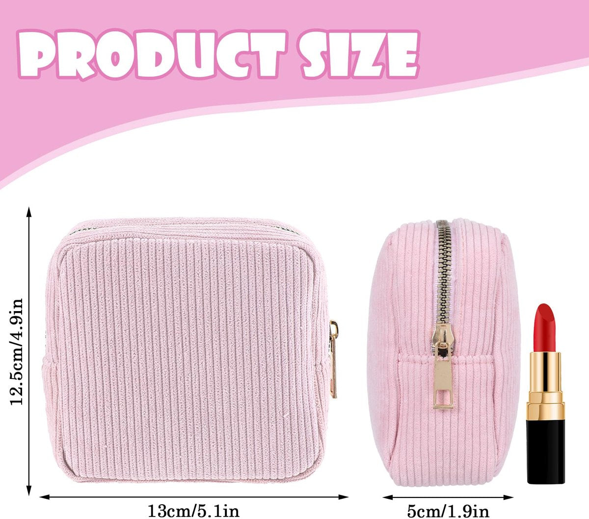 Toiletry bag - Women's toiletry bag - Toiletry bag - Tampon storage bag - Corduroy - Small makeup bag - Mini toiletry bag - Soft storage bag - Portable makeup bag (Pink) - Image 6