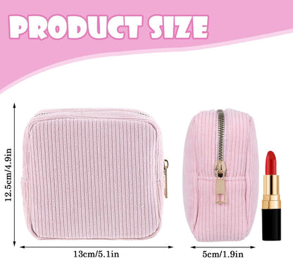 Toiletry bag - Women's toiletry bag - Toiletry bag - Tampon storage bag - Corduroy - Small makeup bag - Mini toiletry bag - Soft storage bag - Portable makeup bag (Pink) - Image 6