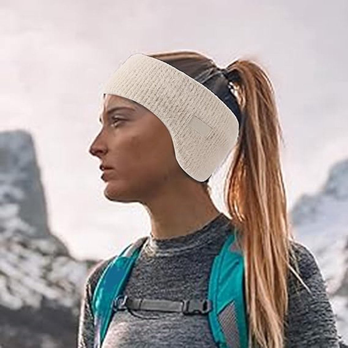 Noise-canceling earmuffs for sleeping - Soundproof earmuffs - Sleep mask - Noise-canceling headband for sleeping - Warm earmuffs for winter - Thick knit earmuffs - Suitable for cycling and sleeping - Khaki - Image 2