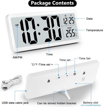Battery-operated digital wall clock with large numbers, temperature display, 12/24 hour format for office, living room, bedroom, school - Image 3