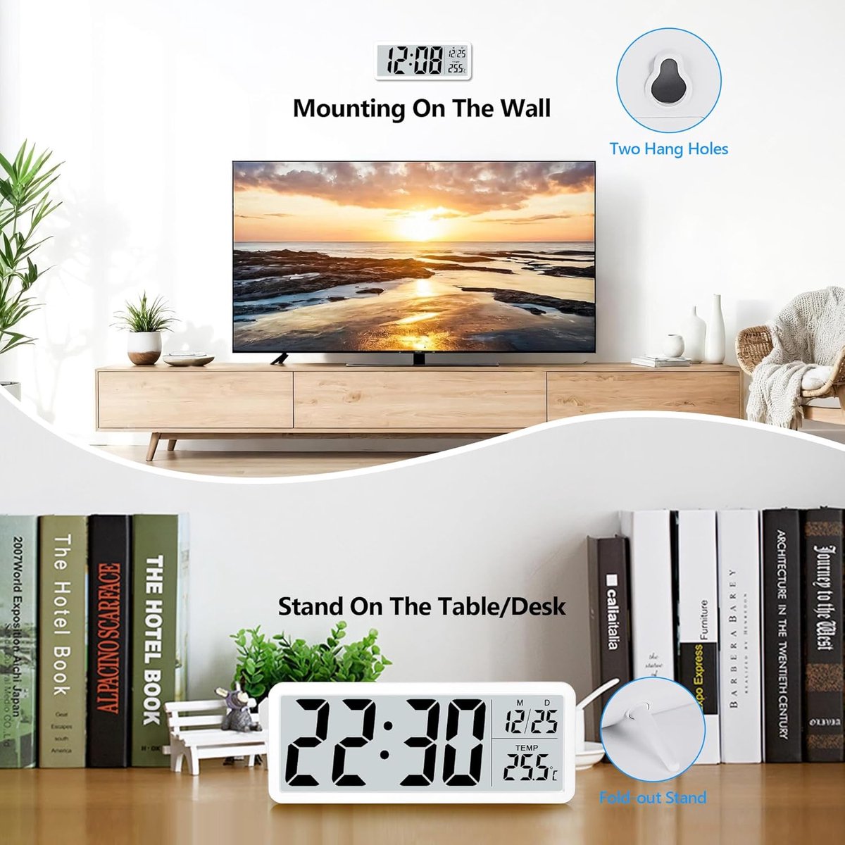 Battery-operated digital wall clock with large numbers, temperature display, 12/24 hour format for office, living room, bedroom, school - Image 4