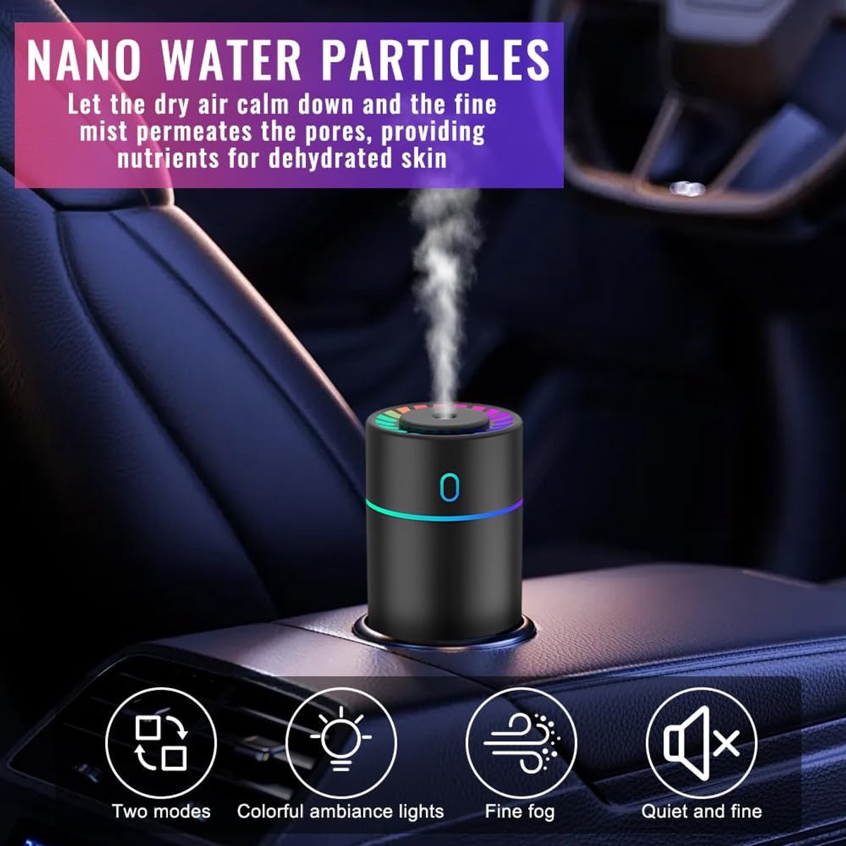 Car air freshener with colored lights and USB connection - 2 settings, automatic shut-off - for car, office, bedroom - Image 5