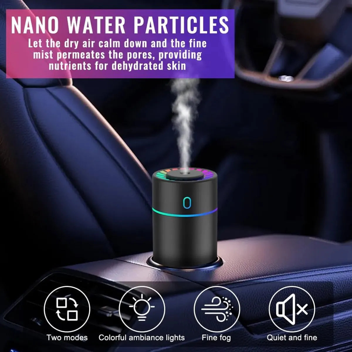 Car air freshener with colored lights and USB connection - 2 settings, automatic shut-off - for car, office, bedroom - Image 5