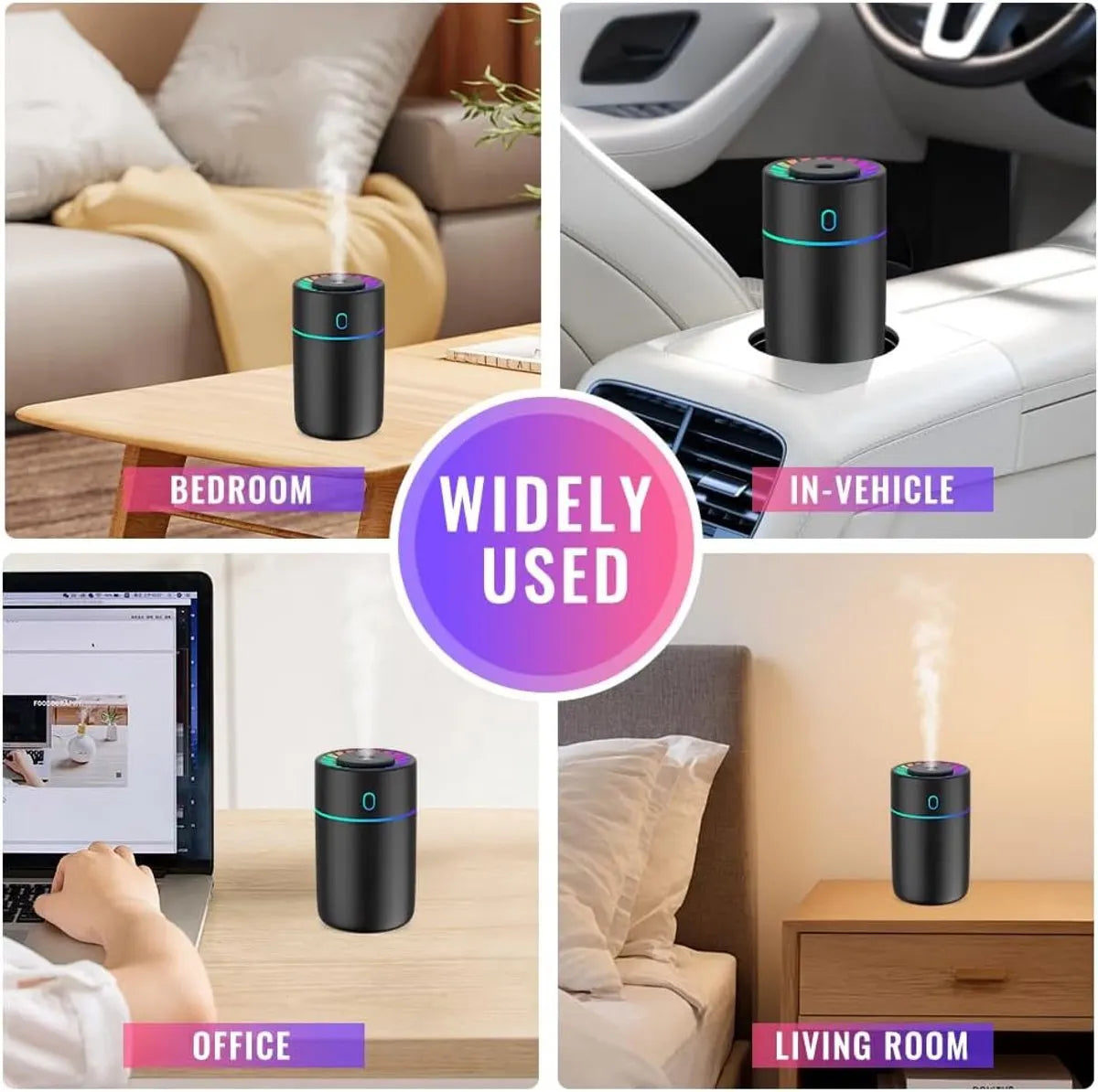 Car air freshener with colored lights and USB connection - 2 settings, automatic shut-off - for car, office, bedroom - Image 7