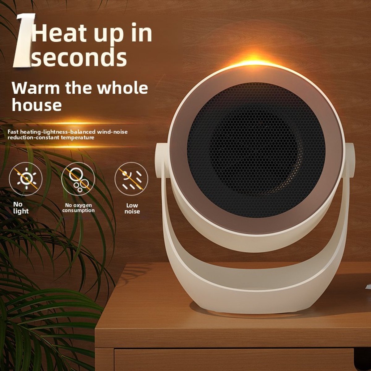Ceramic electric heater - Office heater - Safety protection - Heating - Quiet operation - Fast heating - Wall-mounted - Overheat protection - Tip-over protection - 2 temperature settings - Image 3