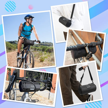 Bicycle handlebar bag - Reflective and waterproof storage bag - Storage bag - Bicycle accessories - Removable shoulder strap, road bike bag with zipper - 23x11x11cm - Black - Image 4