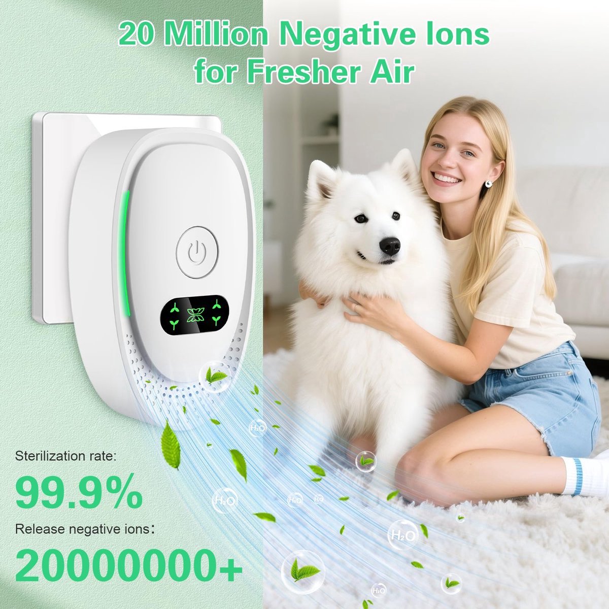 Plug-in Negative Ion Air Purifier (1 pack) - Mini portable negative ion generator for home, quiet deodorizer for pets, bathroom, office, bedroom - Image 4
