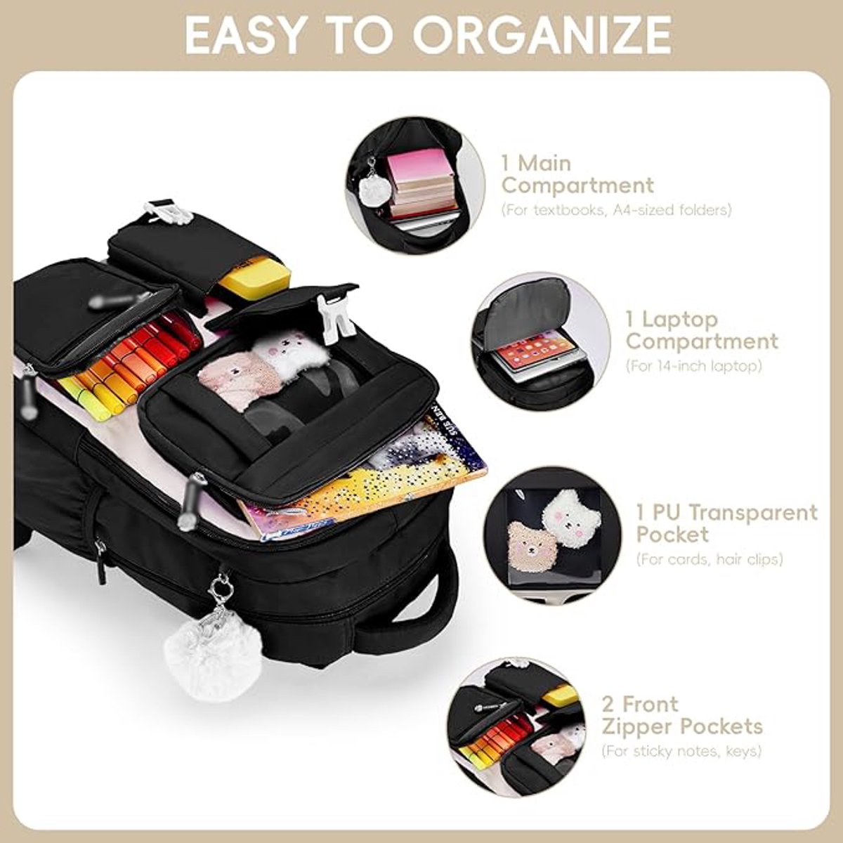 Girls' Backpack, Breathable Backpack for Girls, Grades 1-5, Casual School Bag for Kids, Elementary School, Secondary School - Image 2