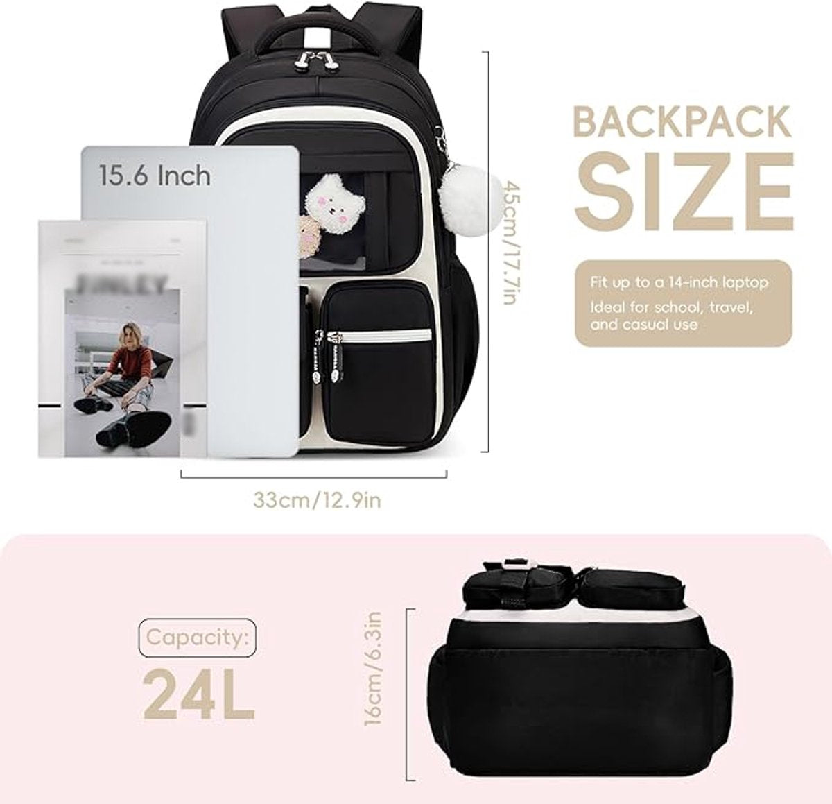 Girls' Backpack, Breathable Backpack for Girls, Grades 1-5, Casual School Bag for Kids, Elementary School, Secondary School - Image 6
