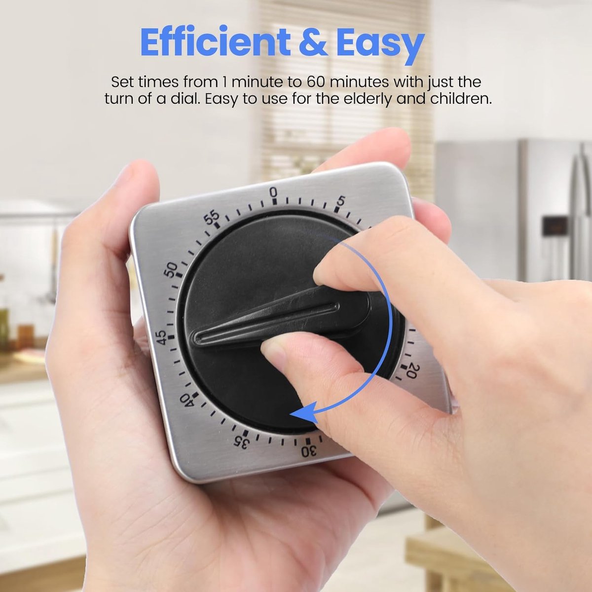 Kitchen Timers for Cooking - Chef's Kitchen Timer with Audible Alarm - Mechanical Desktop Timer - No Batteries Required - Magnetic Back - Beautiful Stainless Steel Magnetic Countdown Reminder - Image 5