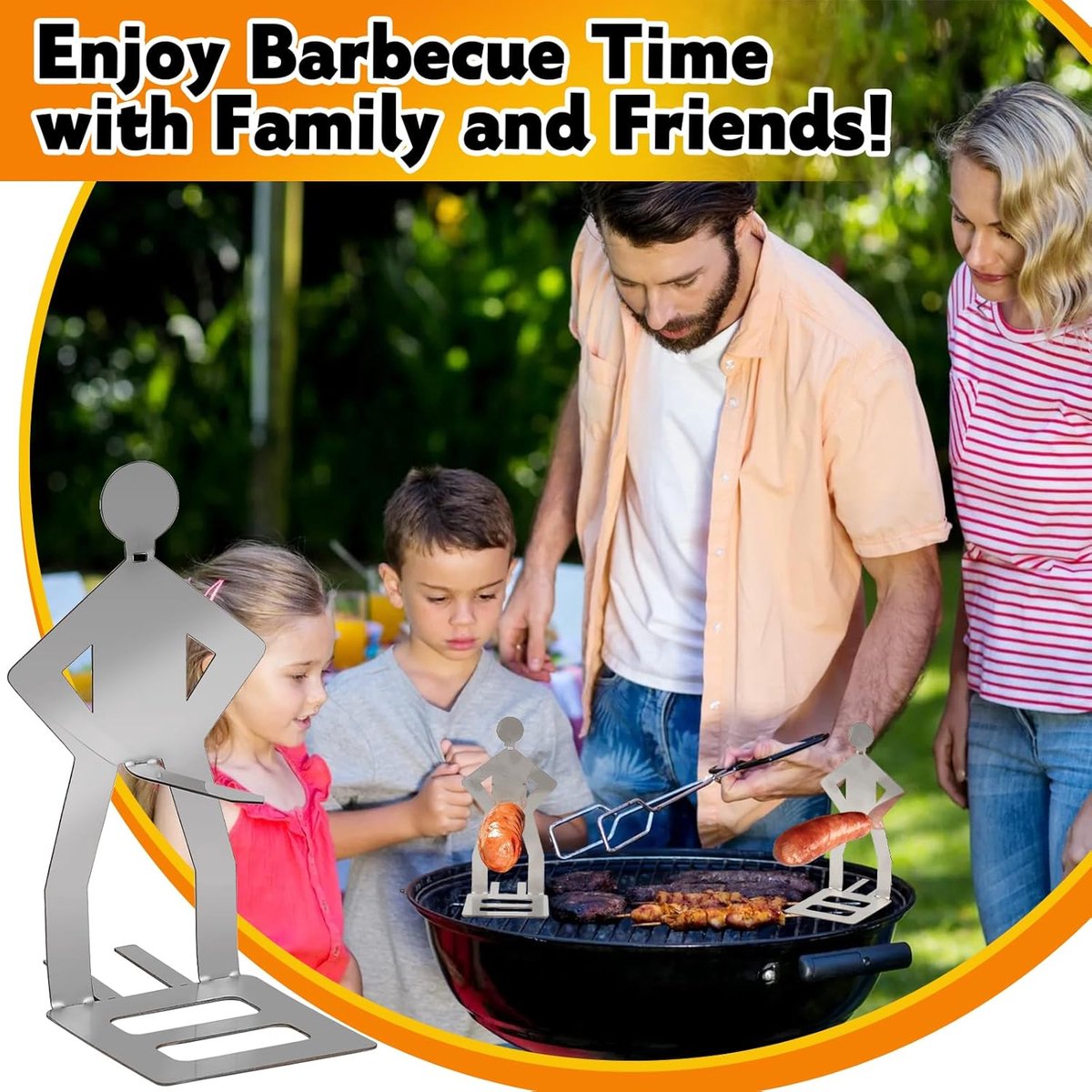 BBQ Stainless Steel Sausage Holder, 3 Pieces, Portable Standing Man Stand, Fun Fork for Camping, Picnic, Garden, Kitchen, BBQ, Gifts for Men - Image 3