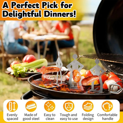 BBQ Stainless Steel Sausage Holder, 3 Pieces, Portable Standing Man Stand, Fun Fork for Camping, Picnic, Garden, Kitchen, BBQ, Gifts for Men - Image 5