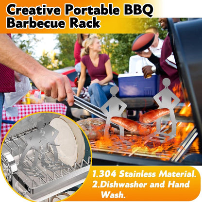 BBQ Stainless Steel Sausage Holder, 3 Pieces, Portable Standing Man Stand, Fun Fork for Camping, Picnic, Garden, Kitchen, BBQ, Gifts for Men - Image 6