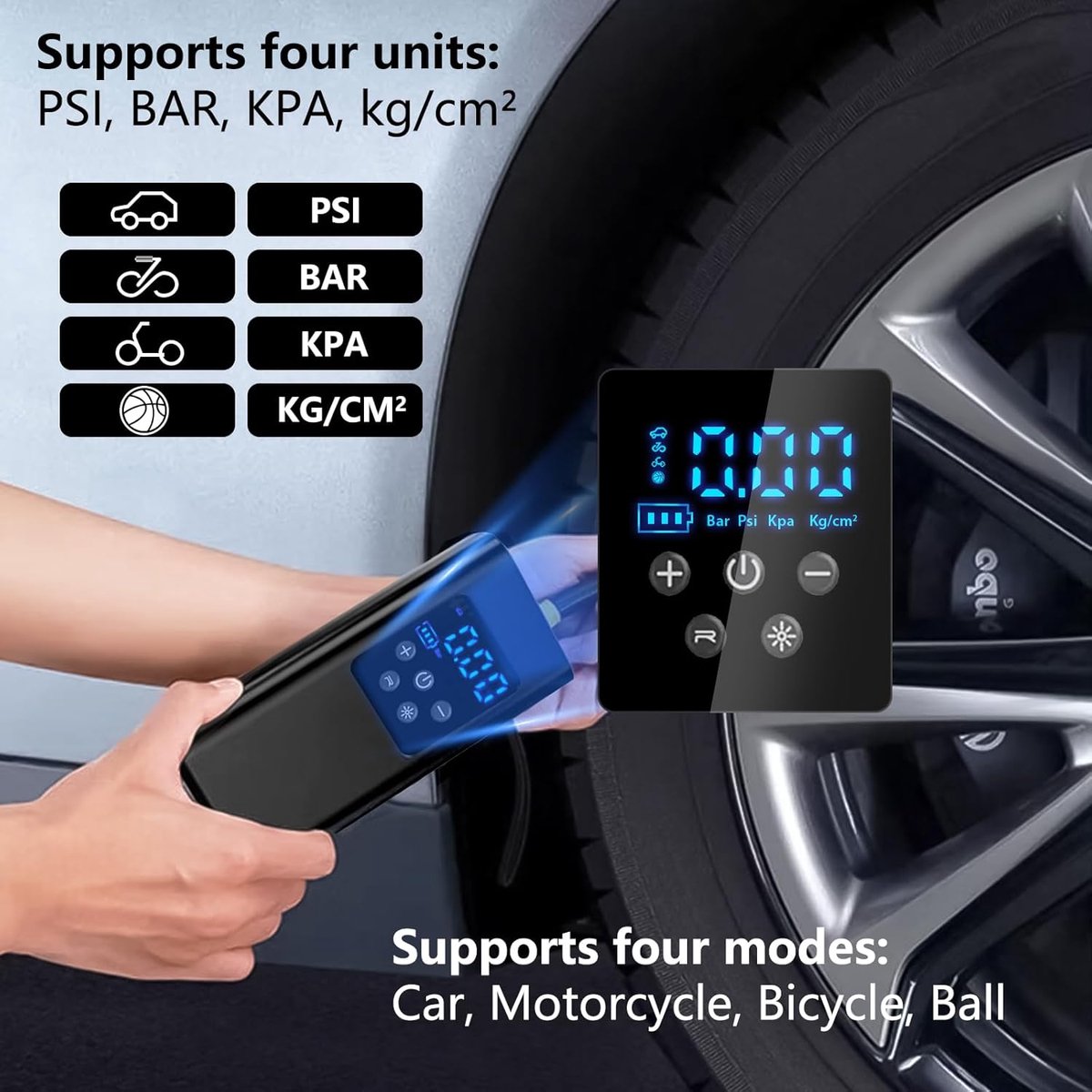 Bicycle pump - Electric bicycle pump - Bicycle pumps - 150 PSI electric air pump - 6000 mAh - Battery compressor - Mini portable air pump for bicycles - For tires, cars, bikes, motorcycles - Image 4