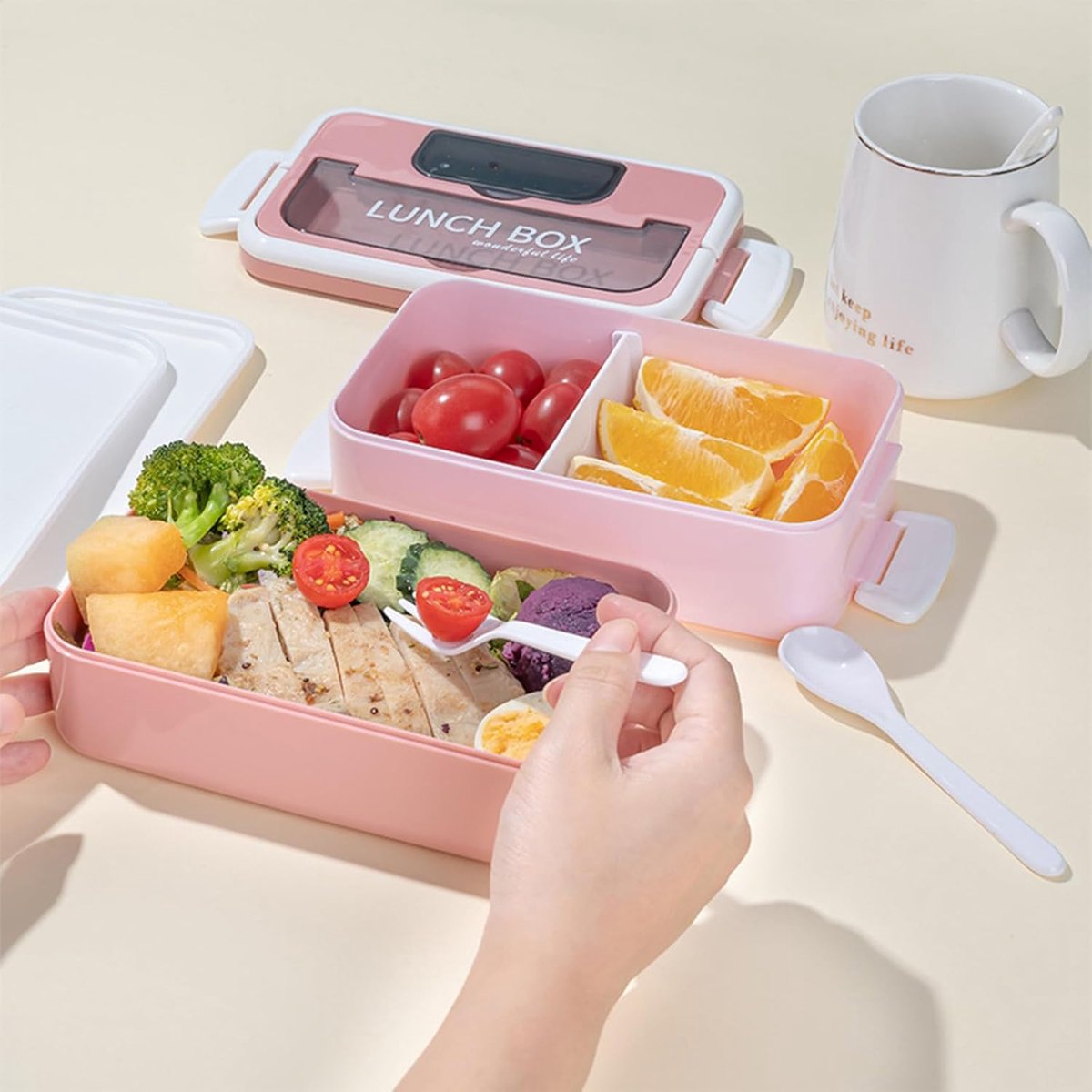 Lunch boxes - lunch box for adults - lunch box for children - lunch box with compartments - stackable lunch box - leakproof lunch container - 1600ML - with 2 layers - for children, adults, students (pink) - Image 5