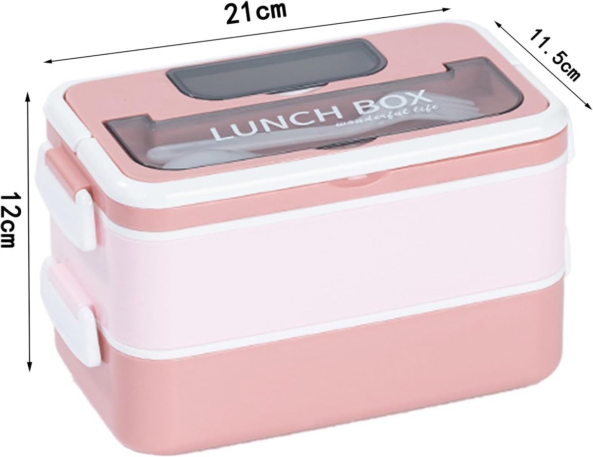 Lunch boxes - lunch box for adults - lunch box for children - lunch box with compartments - stackable lunch box - leakproof lunch container - 1600ML - with 2 layers - for children, adults, students (pink) - Image 6