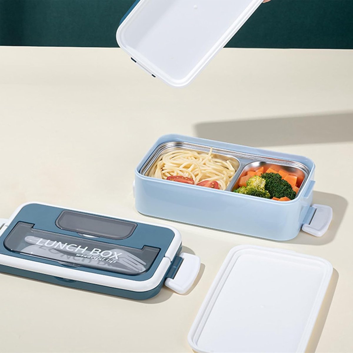 Lunch boxes - lunch box for adults - lunch box for children - lunch box with compartments - stackable lunch box - leakproof lunch container - 1600ML - with 2 layers - for children, adults, students (blue) - Image 4