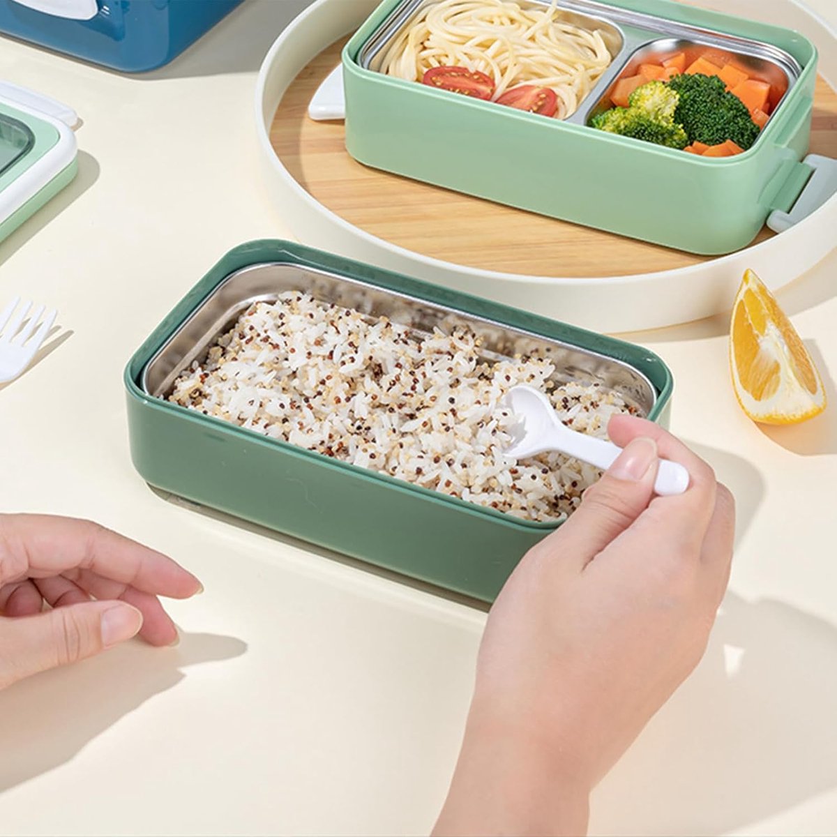 Lunch boxes - lunch box for adults - lunch box for children - lunch box with compartments - stackable lunch box - leakproof lunch container - 1600ML - with 2 layers - for children, adults, students (vegetables) - Image 3