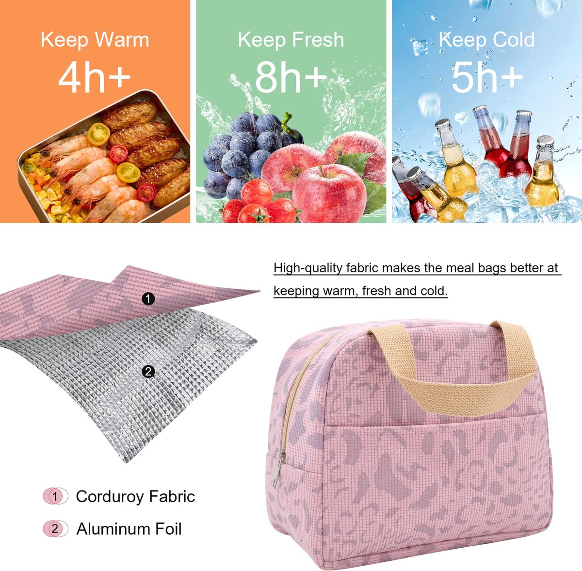 Children's Lunch Bags - Reusable Lunch Bag - Lunch Bags - Lunch Bags for Women and Men - Mini Insulated Bag 6L - Small Insulated Picnic Bag - For Work, School, Picnics and Travel (Pink) - Image 5
