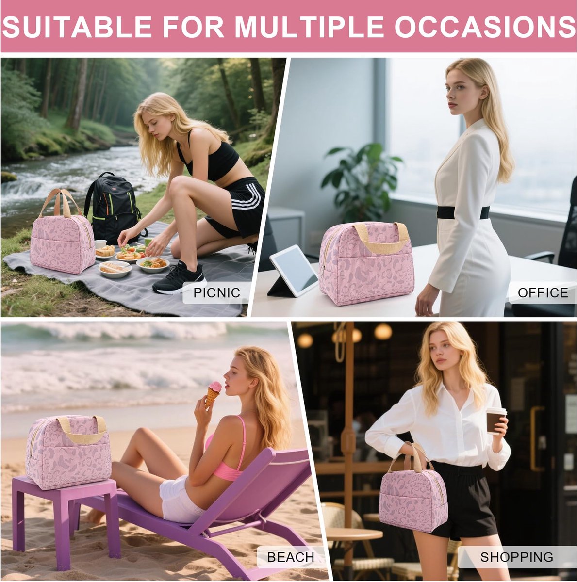 Children's Lunch Bags - Reusable Lunch Bag - Lunch Bags - Lunch Bags for Women and Men - Mini Insulated Bag 6L - Small Insulated Picnic Bag - For Work, School, Picnics and Travel (Pink) - Image 7