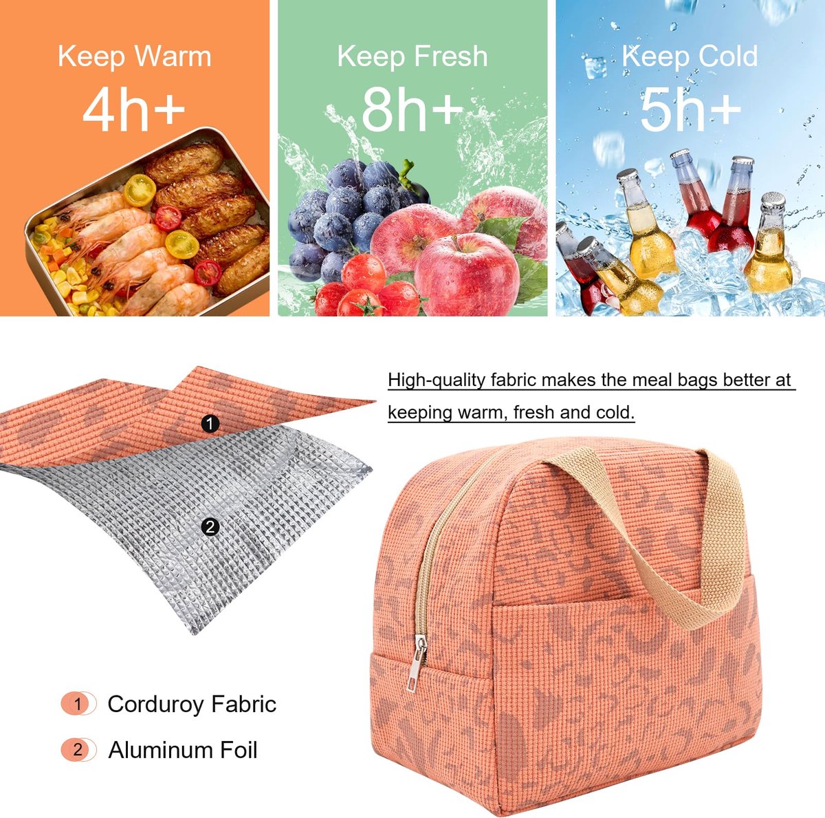 Children's Lunch Bags - Reusable Lunch Bag - Lunch Bags - Lunch Bags for Women and Men - Mini Insulated Bag 6L - Small Insulated Picnic Bag - For Work, School, Picnics and Travel (Orange) - Image 6