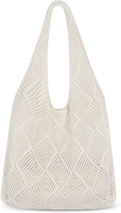 Crochet tote bag - Women's knitted beach bag - Knit - Summer hobo bag - Vacation - Boho - Tote bag (beige)